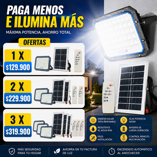Kit Reflector Solar 500W De Alta Potencia Con Panel y Control